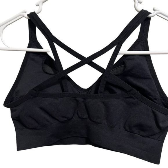 Akamc Black Strappy Sports Bra Small Criss Cross Back Padded Activewear - Picture 5 of 6